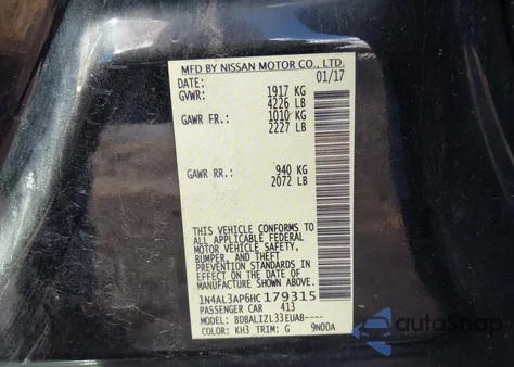 2017 Nissan Altima 2.5 Sv из США, поврежденный, VIN 1N4AL3AP6HC179315